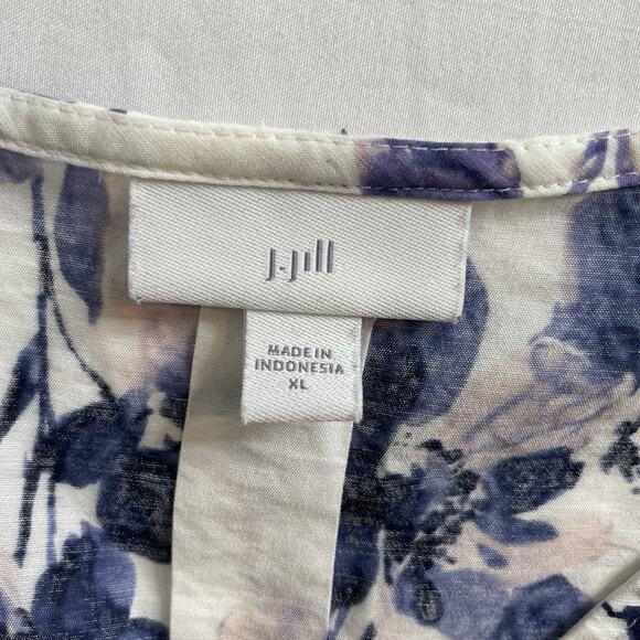 J Jill Women's White Purple Floral Tunic Top Size XL Boho Flowy Botanical Fairy - Picture 5 of 13